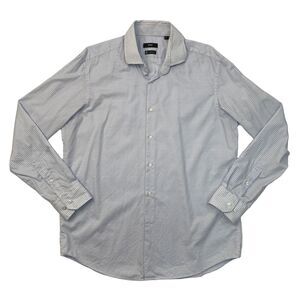 Hugo Boss Shirt Mens 17 Blue White Regular Fit Plaid Button Up Long Sleeve Dress